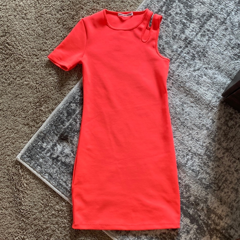 ALEXANDER WANG T Sleek Rib Asymmetric Dress In Neon Pink, Women’s size small